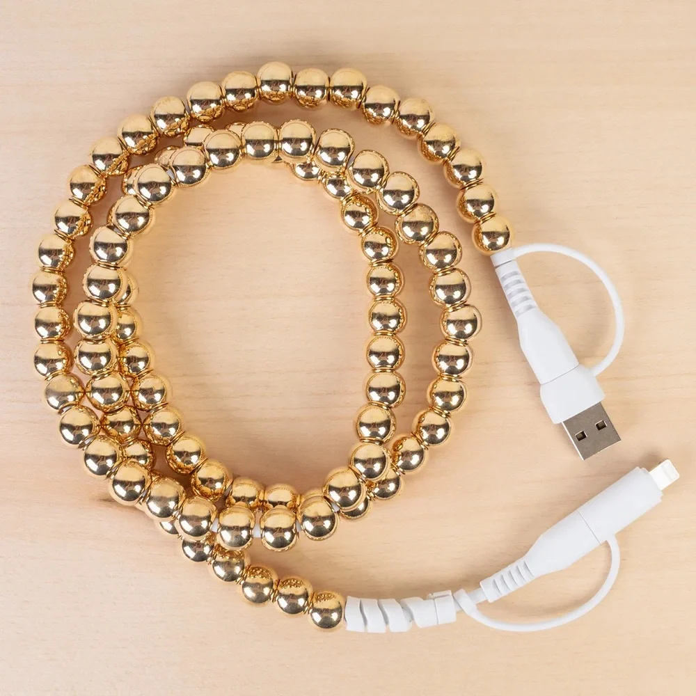 Gold Beaded 4-1 USB Charging Cable - Connector iPhone, C and USB